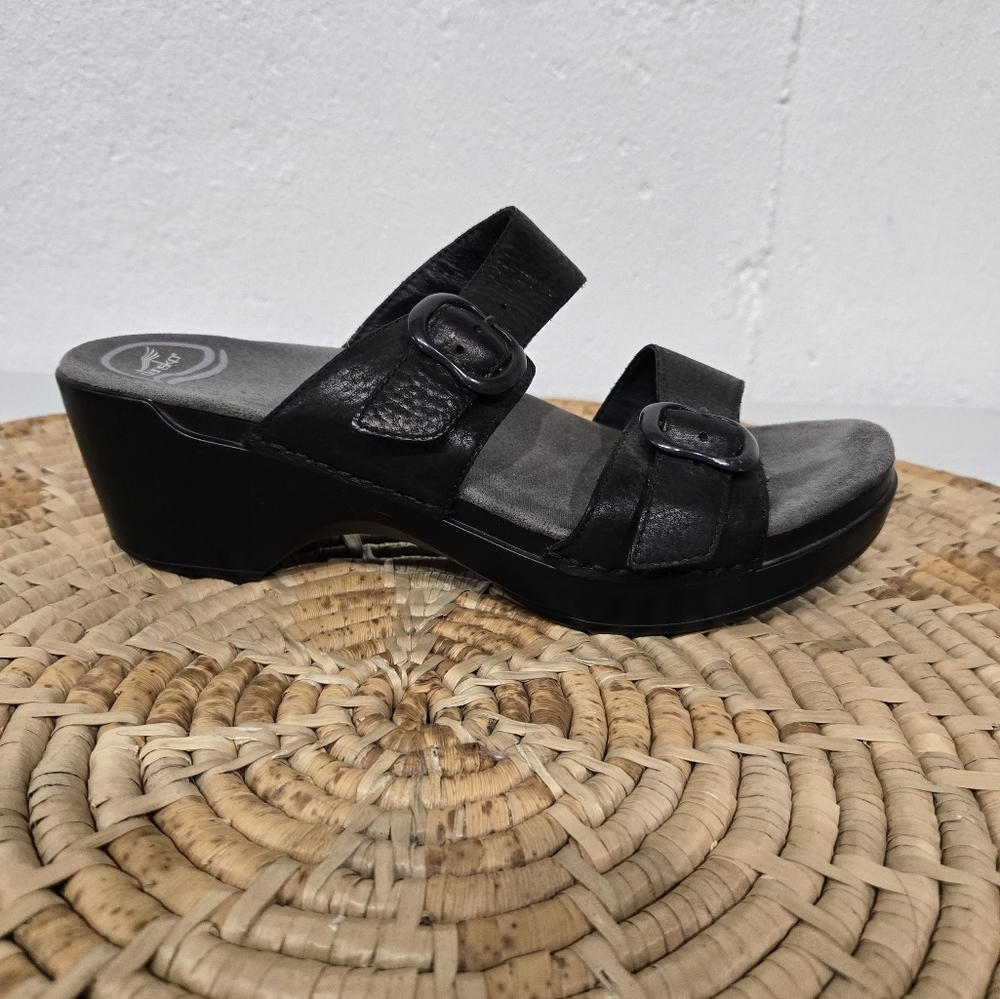 Dankso Black Leather Strappy Slip On Sandals 10-10.5 - Picture 2 of 8